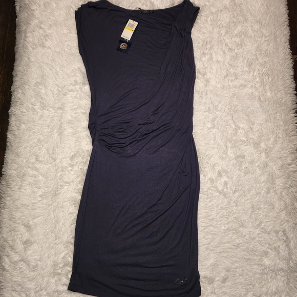 Seven7 Navy Blue Asymmetrical Neckline Dress NWT - Picture 4 of 8